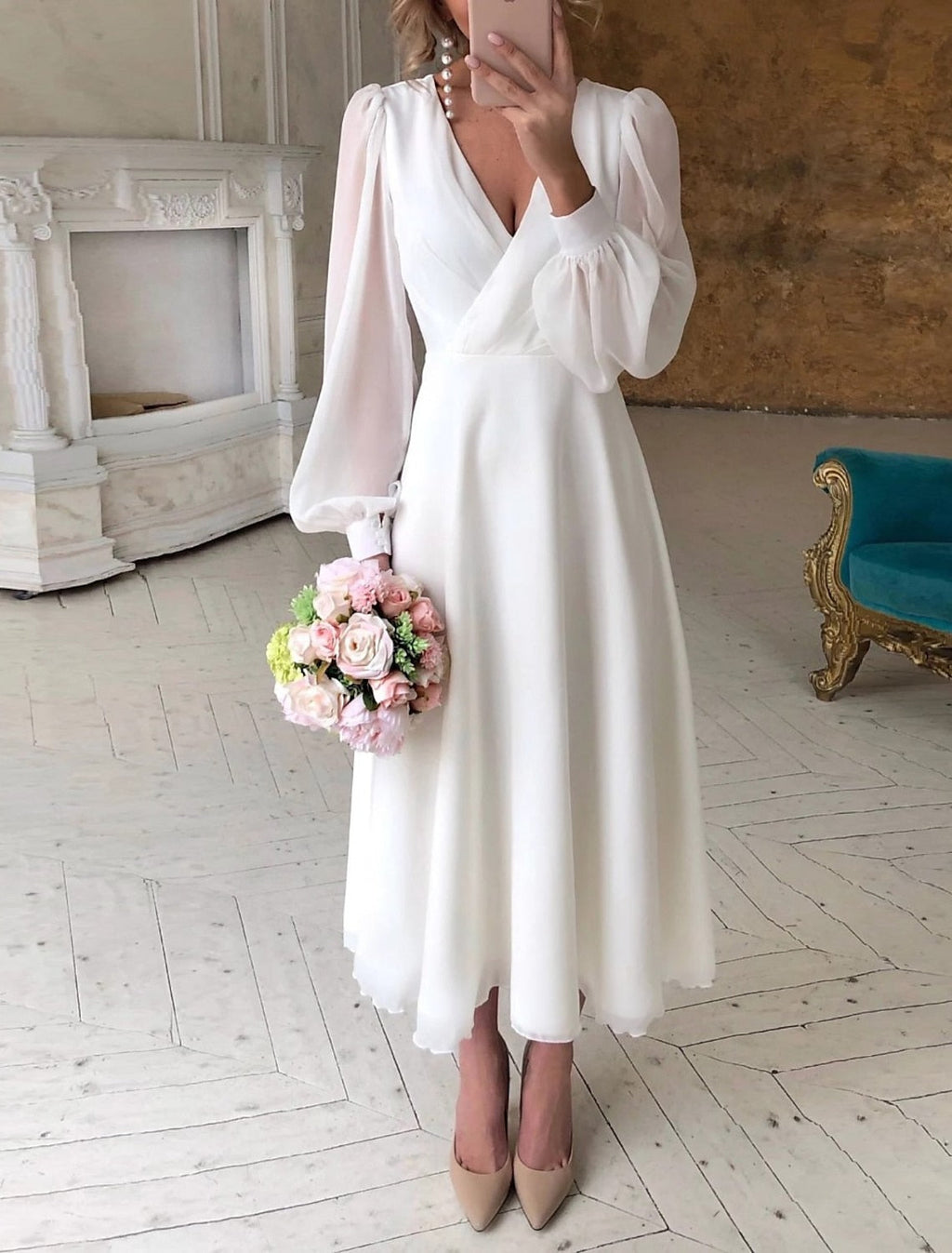 Esme | Elegant Long Sleeve Midi Cocktail Dress for Women - Perfect for Weddings and Special Occasions 0