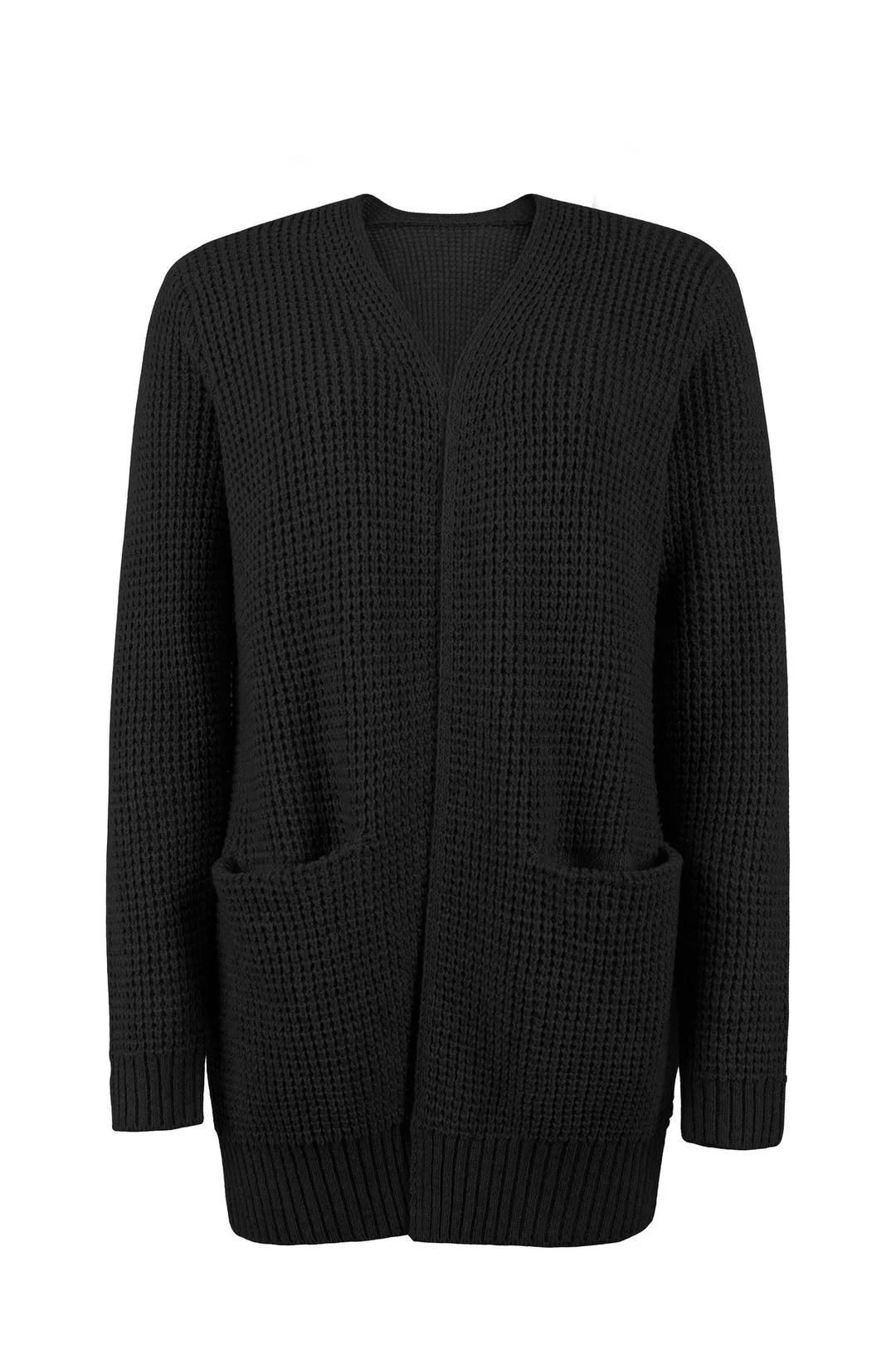 Knit Open Front Long Cardigan for Women | Versatile Black Layering Essential 1