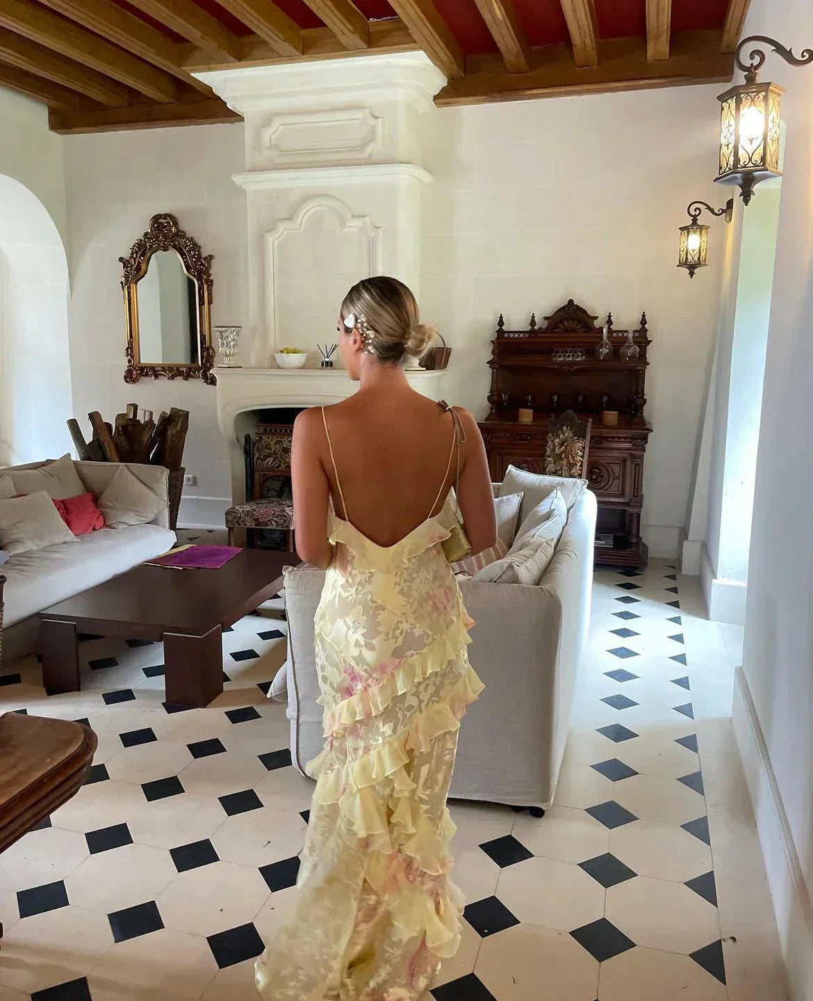 Lily | Women's White Open Back Ruffle Dress for Formal Weddings 6