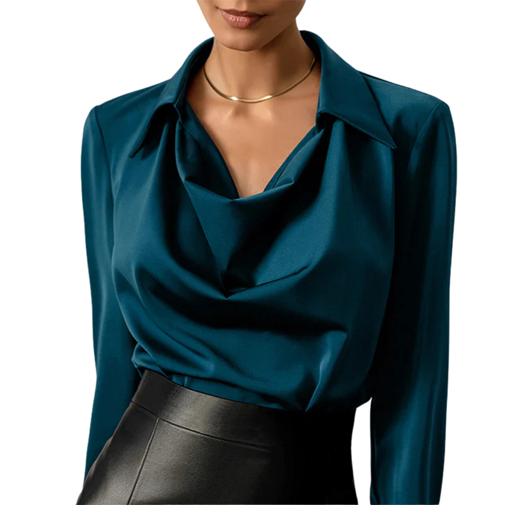 Tessa | Elegant Long Sleeve Satin Blouse for Women with Draped Neckline 1
