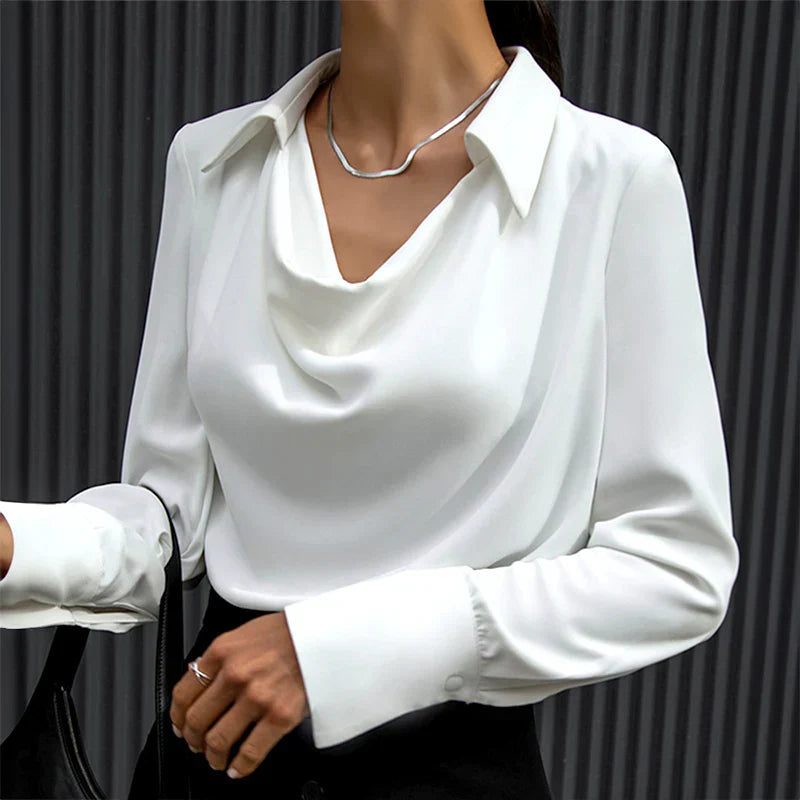 Tessa | Elegant Long Sleeve Satin Blouse for Women with Draped Neckline 5