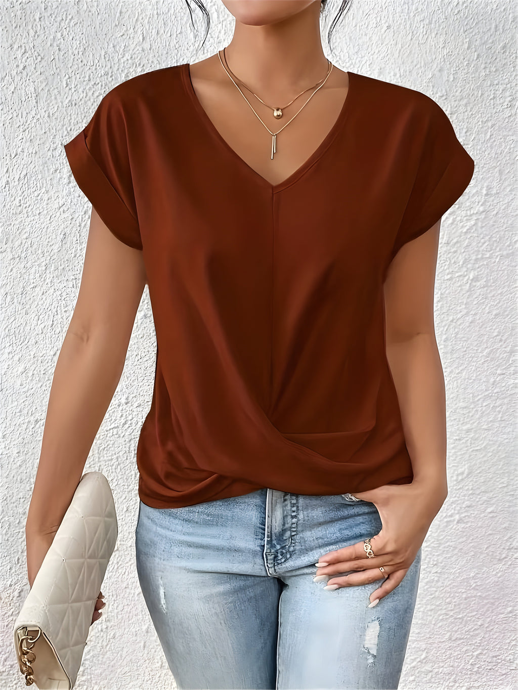 V-Neck Twist Front Top for Women | Stylish Going Out Blouse 3