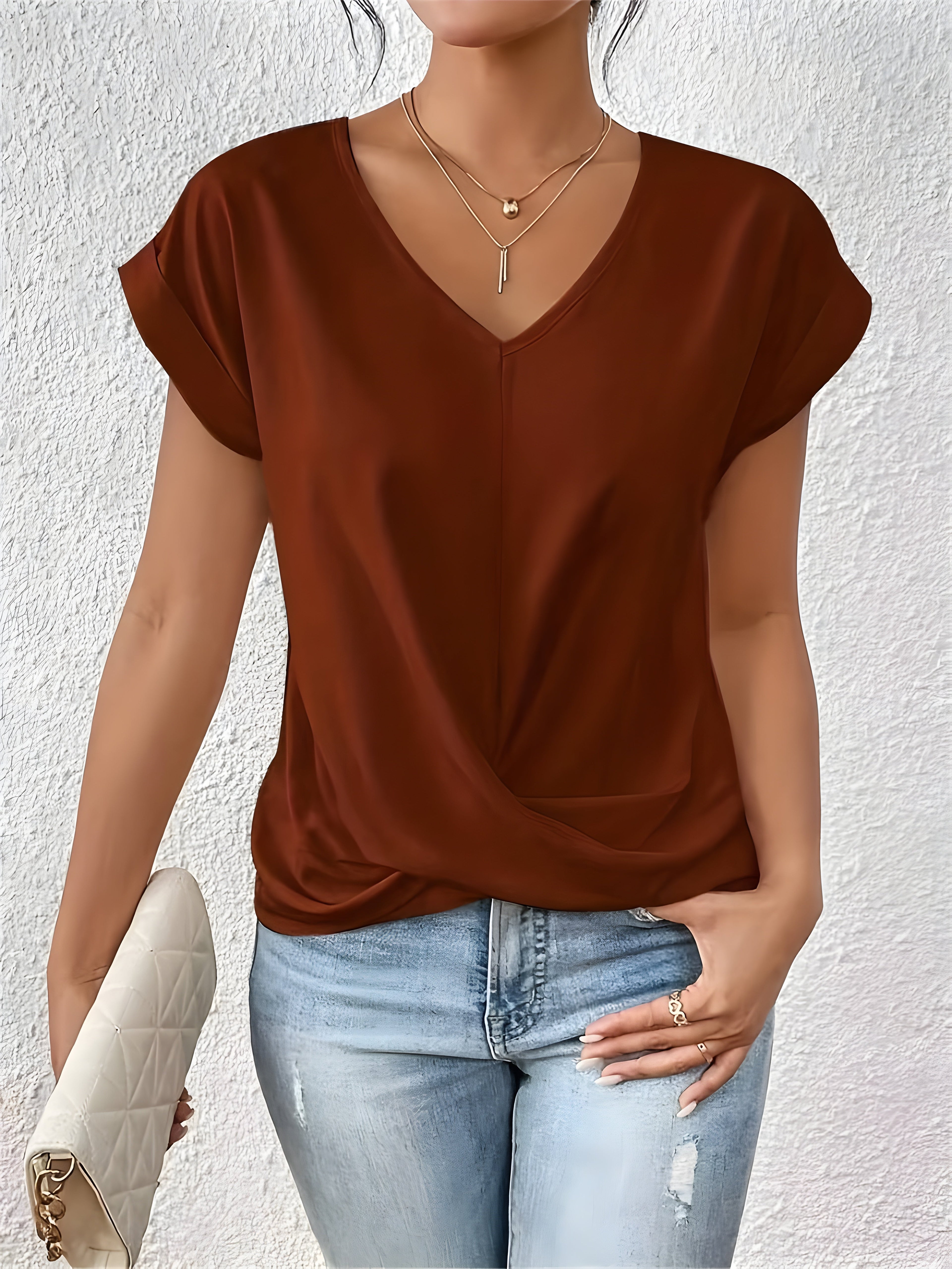 V-Neck Twist Front Top for Women | Stylish Going Out Blouse 3