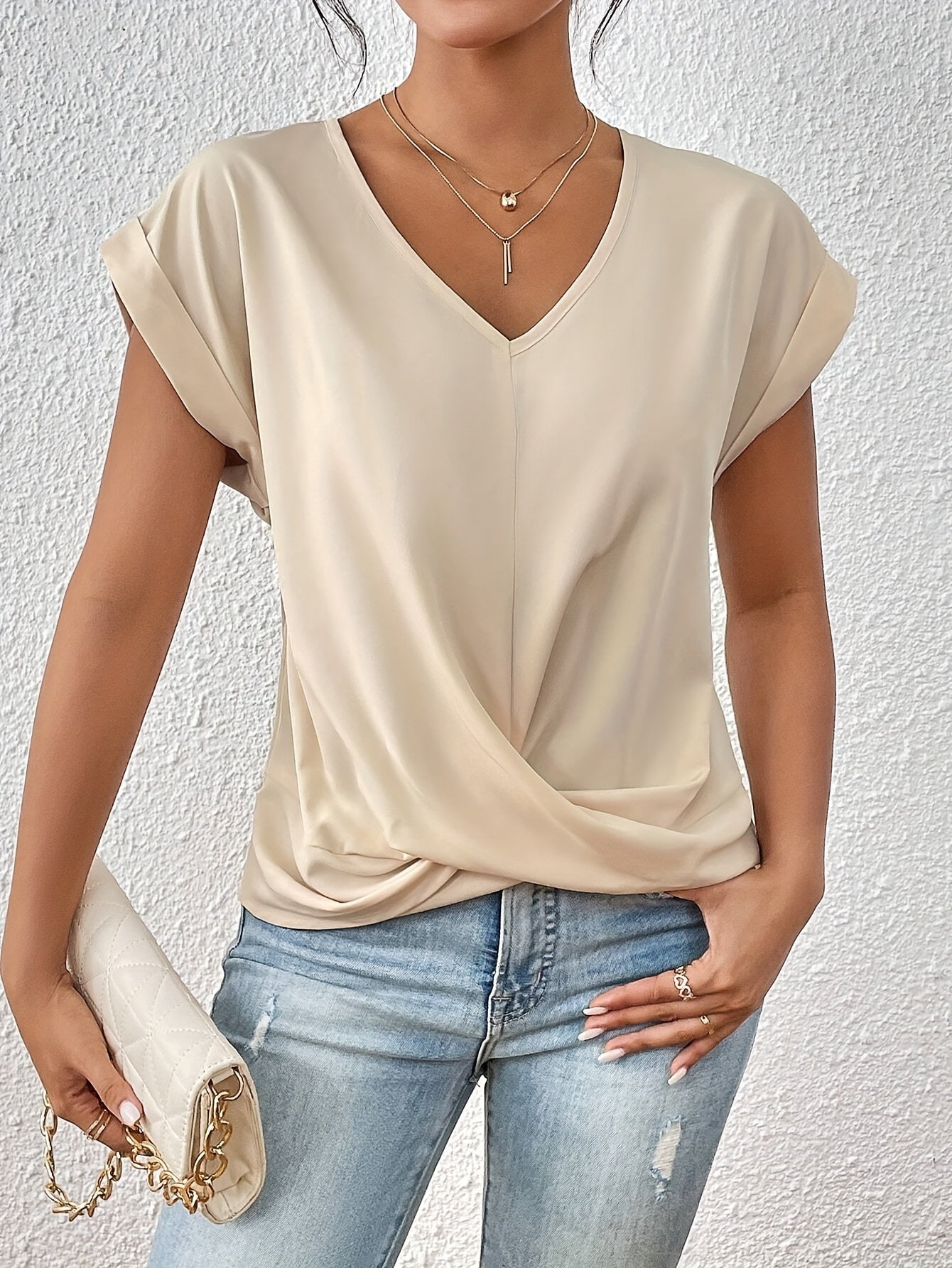 V-Neck Twist Front Top for Women | Stylish Going Out Blouse 7