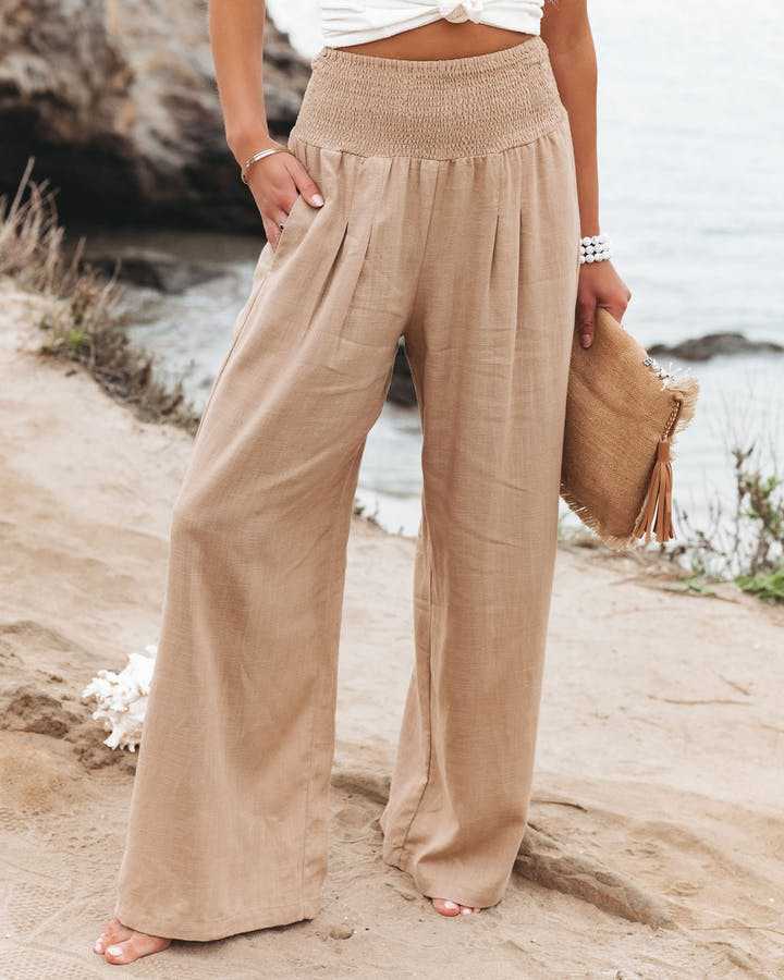 Whitney | Relaxed Wide-Leg Trousers with Smocked Waist for Effortless Style and Comfort 0