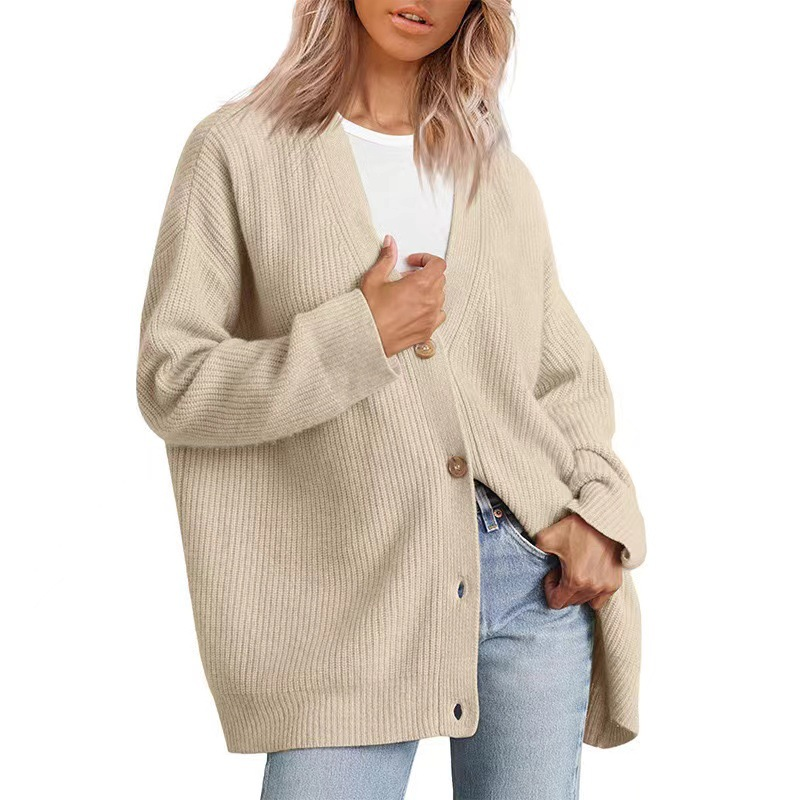 Women's Oversized Knit Cardigan with Button Closure and V-Neckline 4